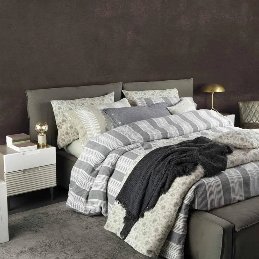 Bellora 1883 Gray Floral Linen Queen Duvet Cover 3 Piece Set